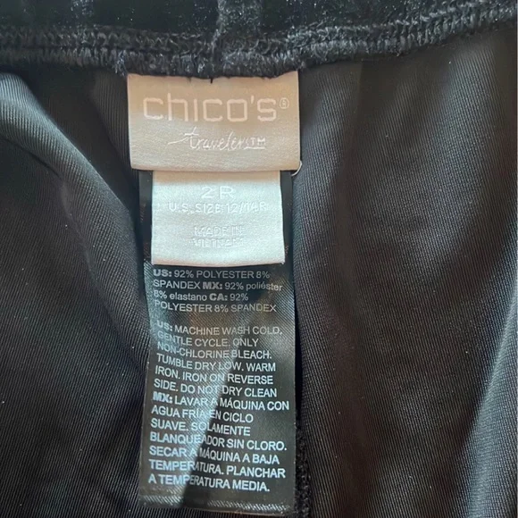 Chico's Black Velvet Travelers Pant 2R Large Size 12 - Picture 3 of 4